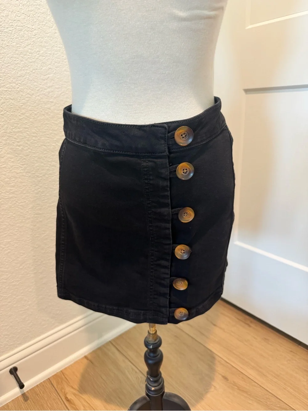 Free People Little Daisy Mini Skirt | Women's Small | Black Cotton Button Front